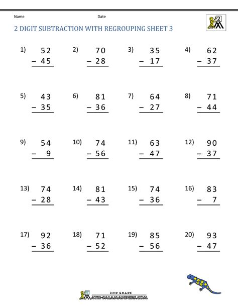 digit subtraction  regrouping worksheets