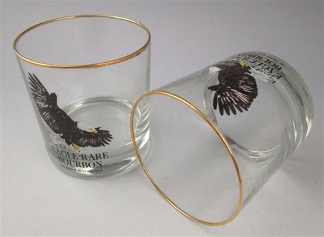 eagle rare whiskey gold rimmed lowball 8oz rocks glasses