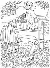Coloring Pages Dog Cat Fall Adult Color Dogs Cats Animal Printable Books Dover Halloween Sheets Colouring Cute Publications Vintage Welcome sketch template
