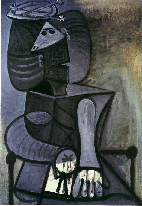 seated woman with flat hat 1945 pablo picasso