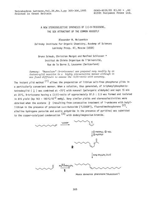 Pdf A New Stereoselective Synthesis Of Z 9 Tricosene The Sex