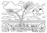 Paisaje Coloring Palm Gaviotas Palmeras Seagulls Las Linear με εικόνων για τοπίο πρότυπο τους το Colorea Ilustracion και sketch template