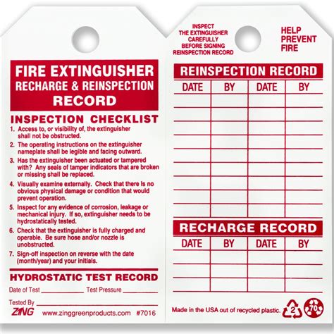 fire extinguisher inspection tags template printable templates