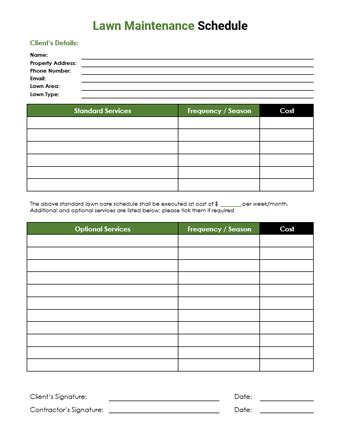 weekly maintenance schedule template  printable templates