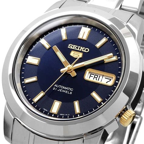seiko  snkkk automatic  jewels blue dial stainless steel mens  ioomobile