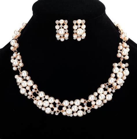 wholesale set   pearl necklace earring set bridal jewelrycmwhite fromoceancom