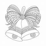 Christmas Bells Coloring Zentangle Style Pages Adult Bow Drawn Golden sketch template