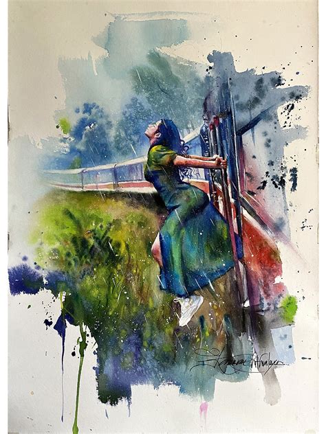 feeling  rain watercolor painting exotic india art