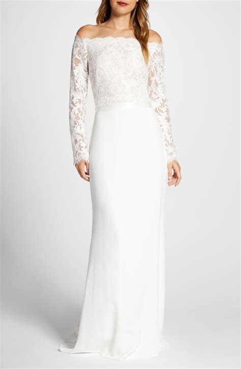 Tadashi Shoji Lace And Crepe Long Sleeve Wedding Dress Nordstrom