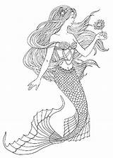 Mermaid Realistic Drawings Coloring Drawing Easy Pages Beautiful Cool Flower Mermaids Little sketch template