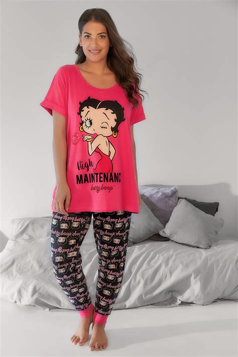pink and black betty boop top and bottoms pyjama set plus size 16 to 36