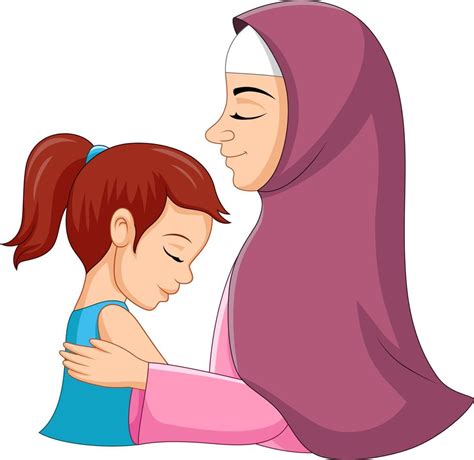 Happy Muslim Mother Hugging Her Daughter 8386536 Vector Art At Vecteezy