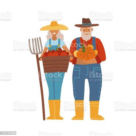 Old Farmer With His Wife Elderly Couple Og Gardeners Senior Grandpa And