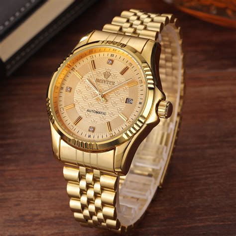 buy luxury gold fashion mens watches casual crystal dial date automatic