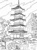 Coloring Landscape Pages Colouring Adults Printable Adult Japan Temple Denis 15th Magdalena July раскраски sketch template