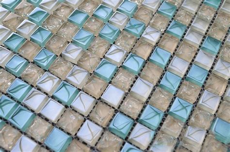blue beige crackle glass mosaic wall tile kitchen backsplash etsy