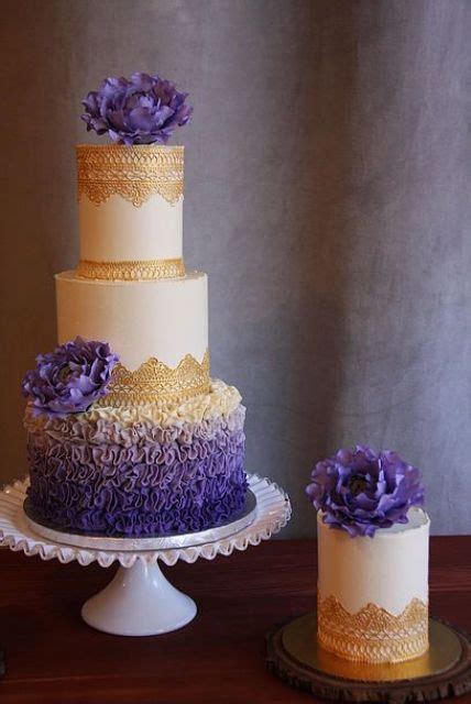 Picture Of A Chic Wedding Cake With An Ombre Purple Ruffle