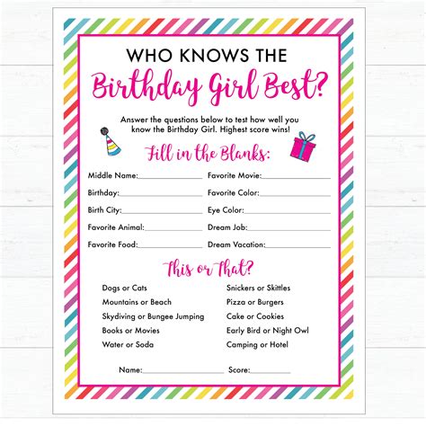 birthday party games printable    birthday girl etsy canada