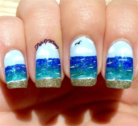 beachside cool nail art blue polish lovely tutorials