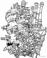 Howl Ghibli Howls Castillo Ambulante Coloriage Dibujar Totoro Ambulant Totoros Graffiti Películas Libros Château Castillos Vendido sketch template