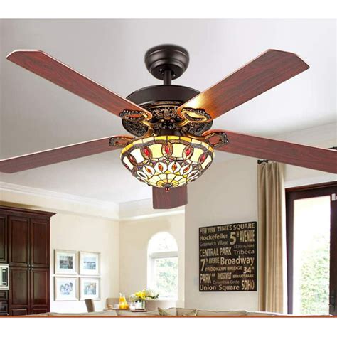 ceiling fan light tiffany style retro stained glass chandelier fan  remote control
