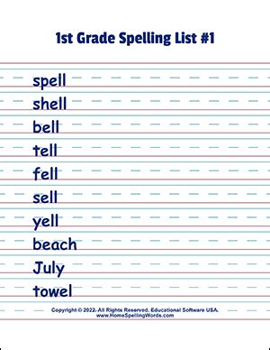 grade spelling list  st grade spelling words