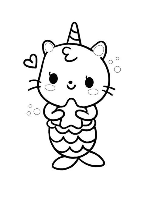unicorn cat mermaid coloring page  printable coloring pages