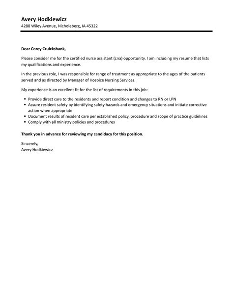 cna cover letter template