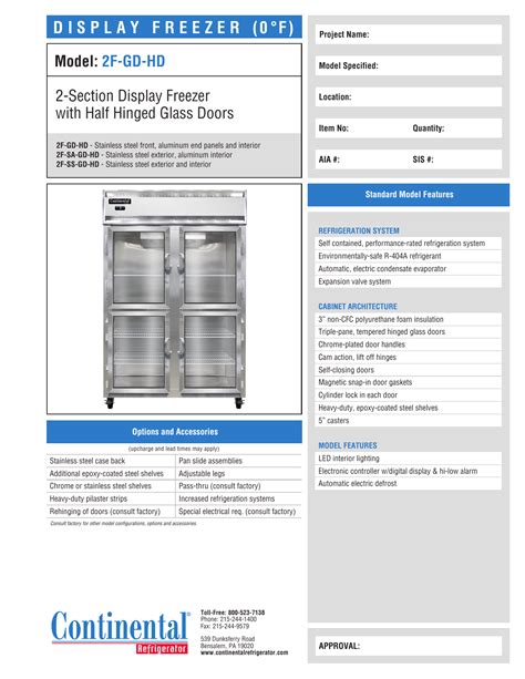 continental refrigerator  gd hd spec sheet manualzz