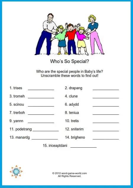 baby shower word scramble game whos  special