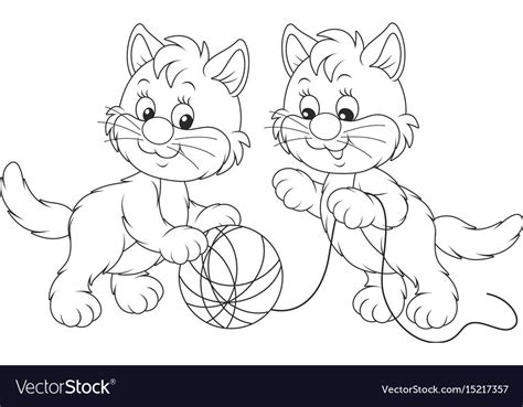 black  white vector illustration   small kittens   clew