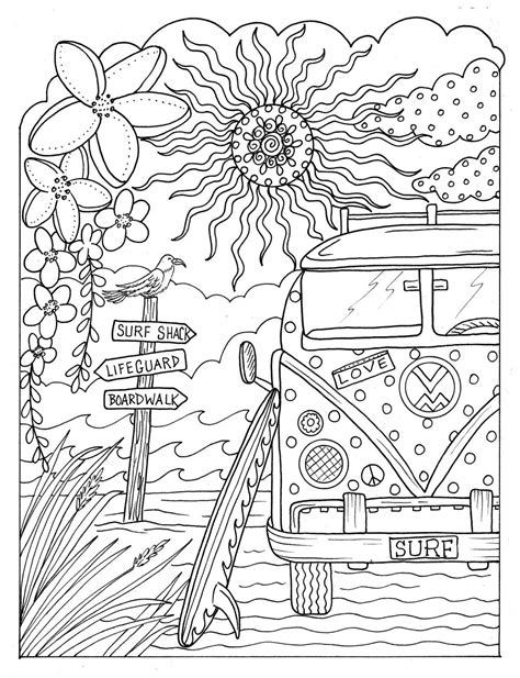 coloring page    vw bus   background  flowers