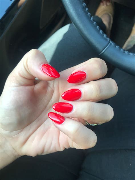 ferrari red almond round acrylic bright red short nails acrylicnailsideas beauty in 2019
