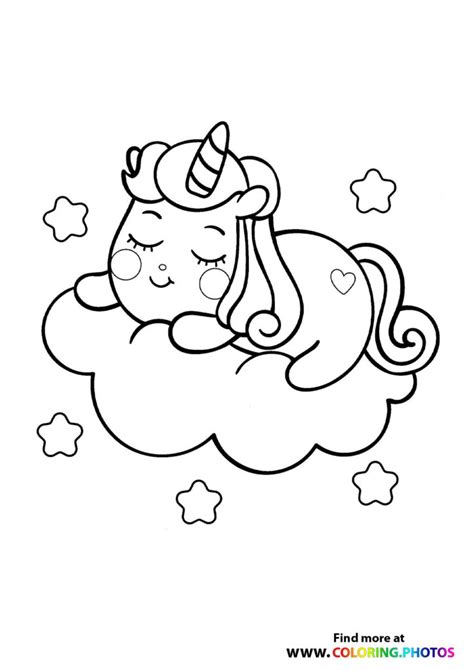unicorn sleeping   cloud coloring pages  kids