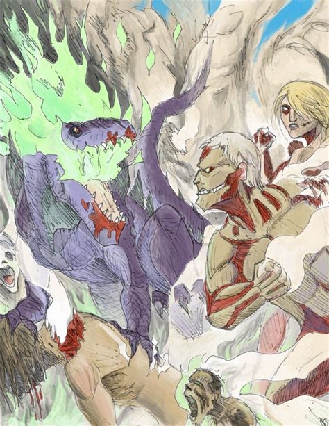 Zilla Jr Versus Titans Colored By Mctalon On Deviantart