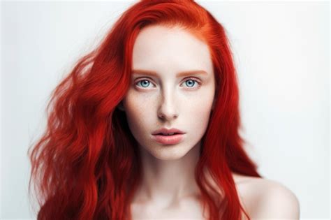 premium ai image stunning portrait of a woman with bright red hair