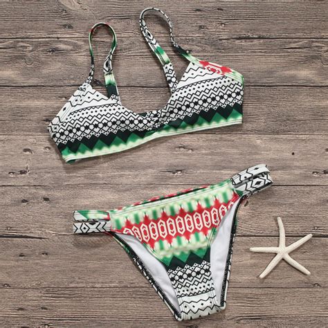 new 2018 bikini brazilian women bikinis swimswear print halter triangle