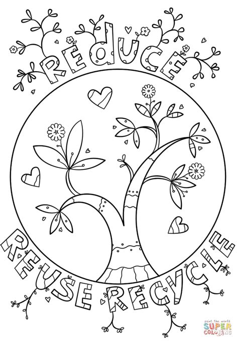 reduce reuse recycle doodle coloring page  printable coloring pages