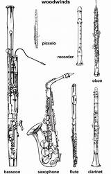 Woodwind Woodwinds Instrument Coloring Orchestra Clarinet Saxophone Oboe Musique Musicale Merriam Webster Flute Piccolo Basson Bassoon Clear Scuola Handout Strumenti sketch template
