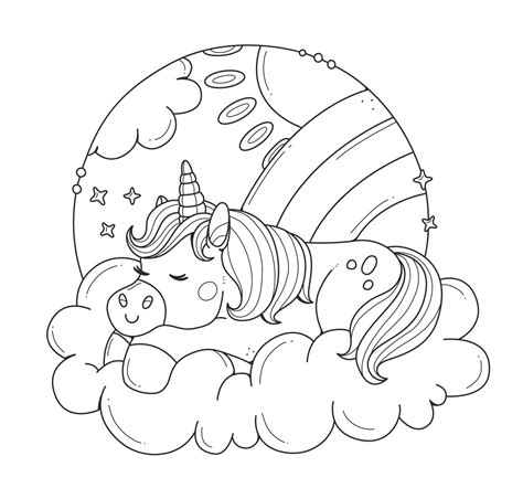 unicorn sleeping   cloud coloring book  kids  coloring page
