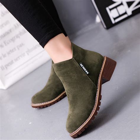 ankle boots ladies fashion women  ankle trim  toe ankle leather boots casual martin