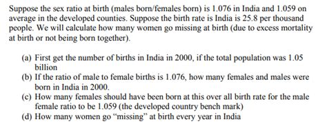 Solved Suppose The Sex Ratio At Birth Males Born Females
