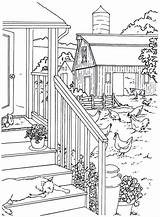 Adults Scenery Cottage Mansion Outhouse Chickens sketch template