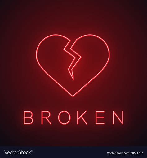 broken heart neon light icon royalty free vector image