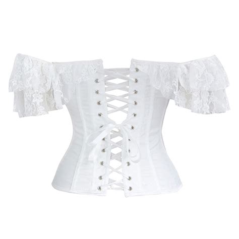Victorian Style White Satin Off Shoulder Floral Lace Bridal Waist