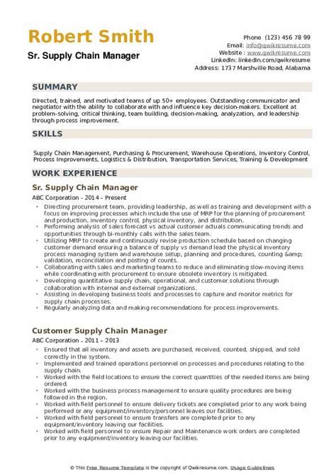 supply chain manager resume samples qwikresume