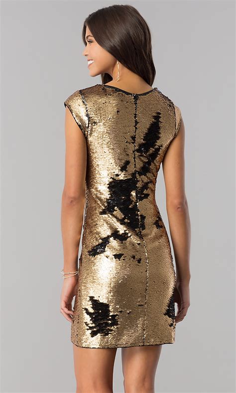 sleeved black  gold sequin party dress promgirl