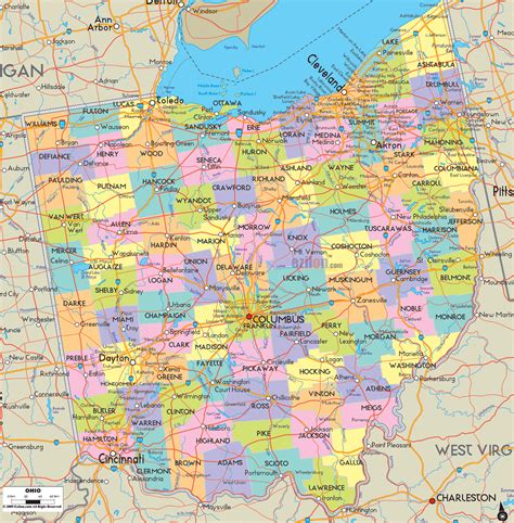 detailed political map  ohio ezilon maps