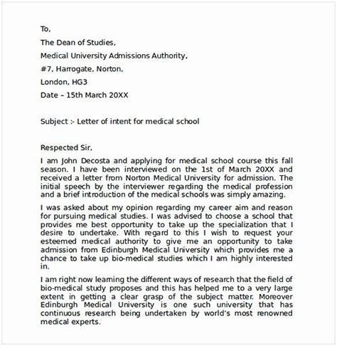 medical school acceptance letter sample   letter  intent