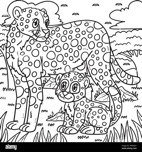 mother cheetah  baby cheetah coloring page stock vector image art